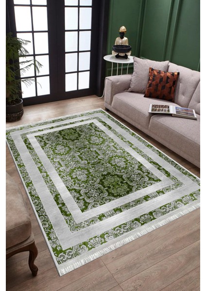 Yeşil Klasik Desen Kaymaz Taban Kilim Yıkanabilir Yolluk Dot Tabanlı Salon Halısı 4164D fiyatları