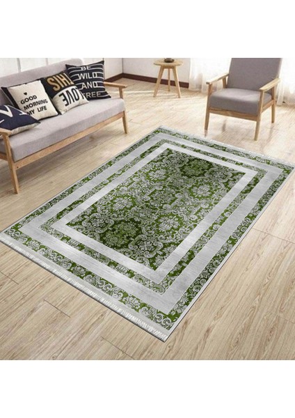 Yeşil Klasik Desen Kaymaz Taban Kilim Yıkanabilir Yolluk Dot Tabanlı Salon Halısı 4164D modelleri