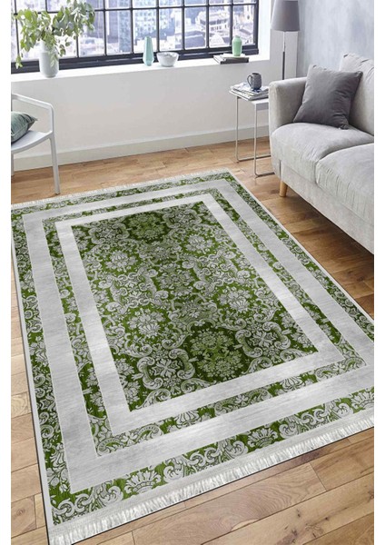 Yeşil Klasik Desen Kaymaz Taban Kilim Yıkanabilir Yolluk Dot Tabanlı Salon Halısı 4164D fırsatları