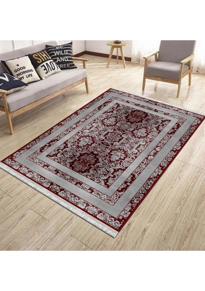 Bordo Klasik Desen Kaymaz Taban Kilim Yıkanabilir Yolluk Dot Tabanlı Salon Halısı 4164C modelleri