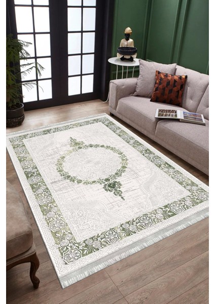 Klasik Haki Kilim Yıkanabilir Halı Kaymaz Taban Kilim Dot Tabanlı Oturma Odası Halısı 4007B fiyatları