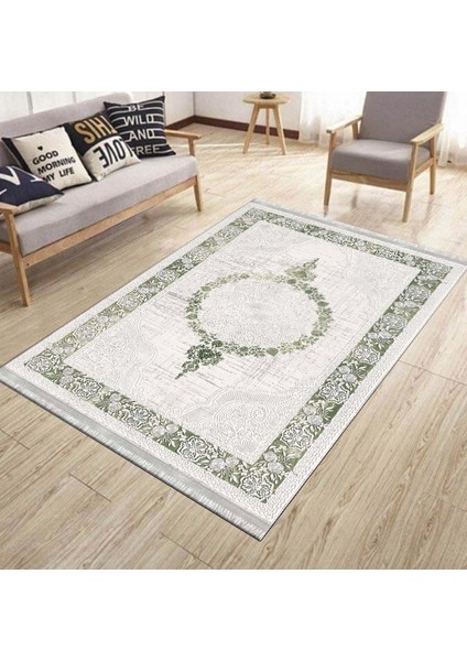 Klasik Haki Kilim Yıkanabilir Halı Kaymaz Taban Kilim Dot Tabanlı Oturma Odası Halısı 4007B modelleri