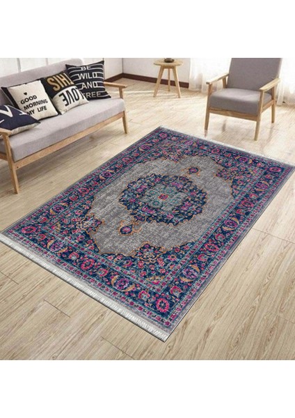 Çiçekli Vintage Desen Kaymaz Taban Kilim Yıkanabilir Yolluk Dot Tabanlı Salon Halısı 4192A modelleri