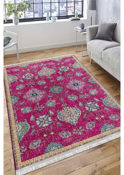 Pembe Vintage Yolluk Kaymaz Taban Kilim Yıkanabilir Yolluk Dot Tabanlı Salon Halısı 4135A fırsatları