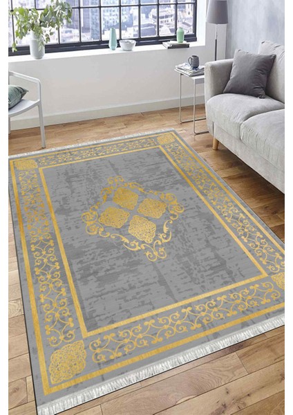 Gri Renk Vintage Desen Kaymaz Taban Kilim Yıkanabilir Yolluk Dot Tabanlı Salon Halısı 4204A fırsatları