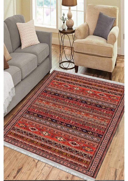Kırmızı Klasik Halı Yıkanabilir Halı Kaymaz Taban Kilim Dot Tabanlı Oturma Odası Halısı 4057A