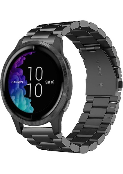 Garmin Venu ile Uyumlu Kordon Klasik Baklava Model Paslanmaz Çelik Metal Kayış