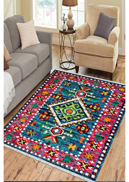 Otantik Vintage Desen Kaymaz Taban Kilim Yıkanabilir Yolluk Dot Tabanlı Salon Halısı 4190A