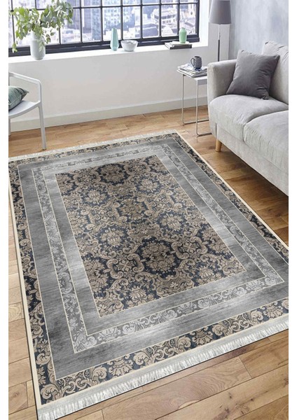 Gri Klasik Desen Halı Kaymaz Taban Kilim Yıkanabilir Yolluk Dot Tabanlı Salon Halısı 4164A fırsatları