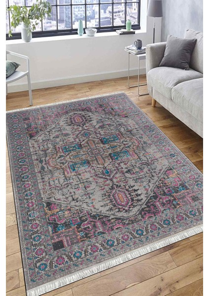 Gri Eskitme Klasik Desen Kaymaz Taban Kilim Yıkanabilir Yolluk Dot Tabanlı Salon Halısı 4194A fırsatları