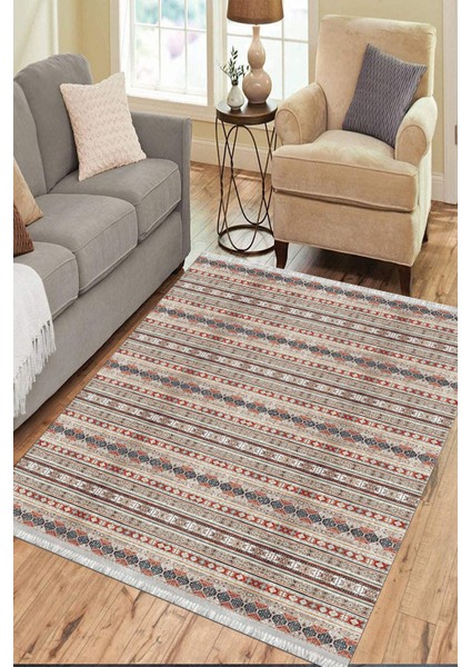 Vintage Klasik Desen Kaymaz Taban Kilim Yıkanabilir Yolluk Dot Tabanlı Salon Halısı 4165A