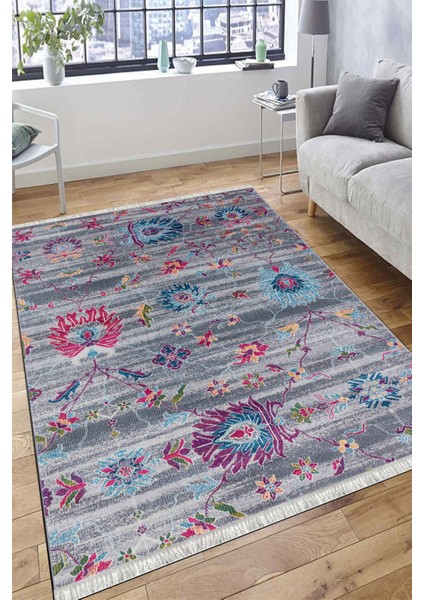 Eskitme Çiçekli Desen Kaymaz Taban Kilim Yıkanabilir Yolluk Dot Tabanlı Salon Halısı 4196A fırsatları