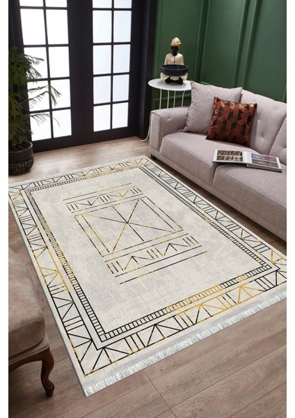 Geometrik Gold Figürlü Halı Kaymaz Taban Kilim Yıkanabilir Yolluk Dot Tabanlı Salon Halısı 4122A fiyatları