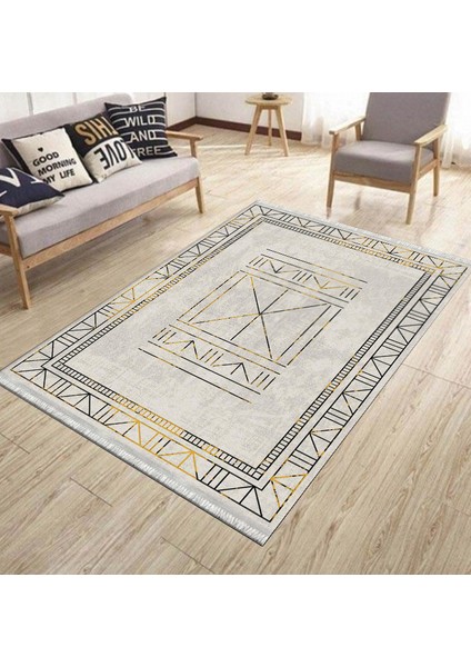 Geometrik Gold Figürlü Halı Kaymaz Taban Kilim Yıkanabilir Yolluk Dot Tabanlı Salon Halısı 4122A modelleri