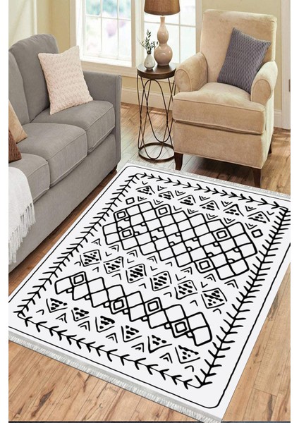 Iskandinav Figürlü Yolluk Kaymaz Taban Kilim Yıkanabilir Yolluk Dot Tabanlı Salon Halısı 4123D