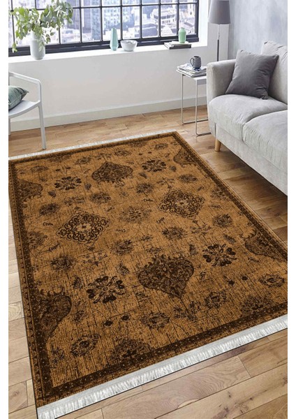 Kahverengi Klasik Desen Halı Kaymaz Taban Kilim Yıkanabilir Yolluk Dot Tabanlı Salon Halısı 4163A fırsatları