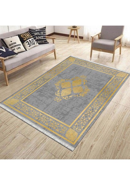 Gri Renk Vintage Desen Kaymaz Taban Kilim Yıkanabilir Yolluk Dot Tabanlı Salon Halısı 4204A modelleri
