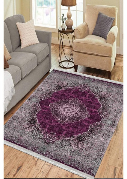 Otantik Mor Kilim Yıkanabilir Halı Kaymaz Taban Kilim Dot Tabanlı Oturma Odası Halısı 4003A