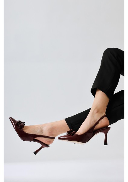 Thove Bordo Rugan Sivri Burunlu Fiyonk Detaylı Topuklu Ayakkabı modelleri