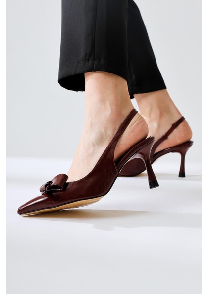 Thove Bordo Rugan Sivri Burunlu Fiyonk Detaylı Topuklu Ayakkabı indirimleri