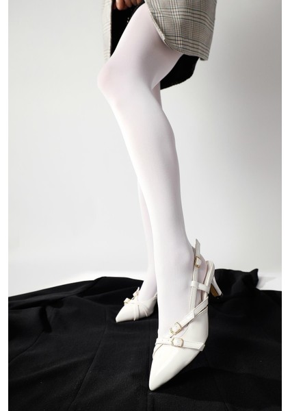 Monna Beyaz Sivri Burunlu Toka Detaylı Kısa Topuklu Ayakkabı fırsatları