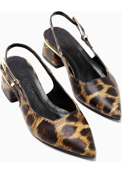 Nadiya Leopar Desenli Kemerli Topuklu Kadın Ayakkabı