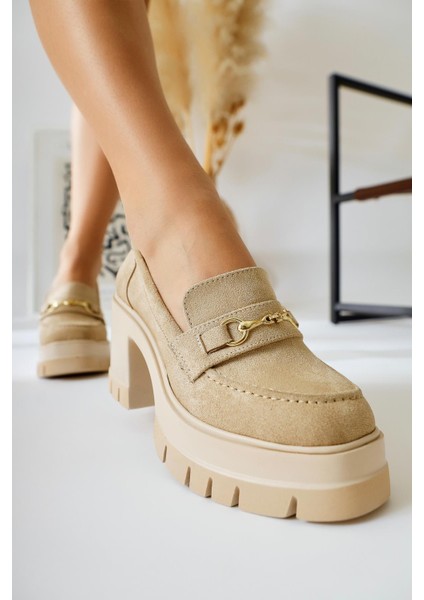 Manija Bej Süet Toka Detaylı Platformlu Makosen Ayakkabı modelleri