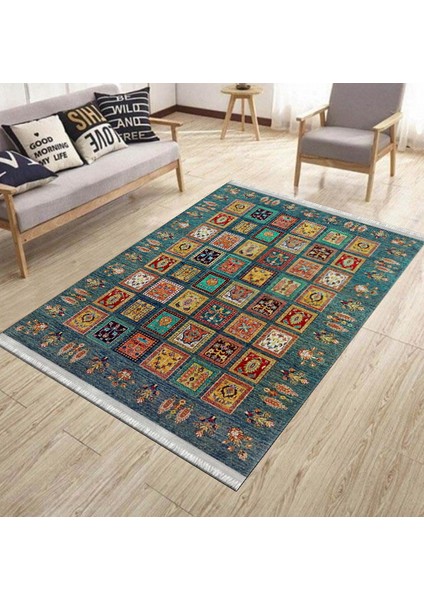 Yeşil Otantik Yolluk Yıkanabilir Halı Kaymaz Taban Kilim Dot Tabanlı Oturma Odası Halısı 4013A modelleri