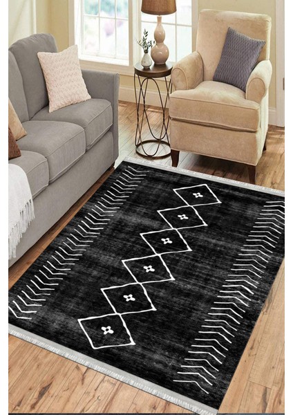 Iskandinav Desenli Halı Kaymaz Taban Kilim Yıkanabilir Yolluk Dot Tabanlı Salon Halısı 4104B