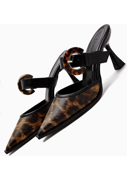 Yulia Leopar Toka Detaylı Önü Kapılı Topuklu Kadın Ayakkabı modelleri