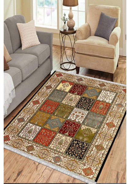 Motifli Kilim Yıkanabilir Halı Kaymaz Taban Kilim Dot Tabanlı Oturma Odası Halısı 4005F