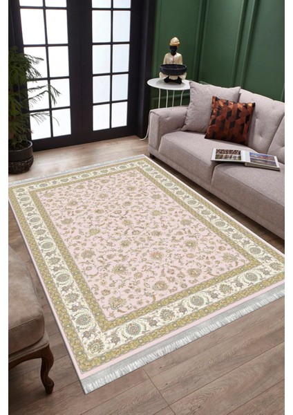 Klasik Bej Çiçekli Yıkanabilir Halı Kaymaz Taban Kilim Dot Tabanlı Oturma Odası Halısı 4010I fiyatları