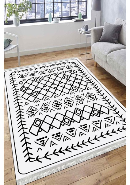 Iskandinav Figürlü Yolluk Kaymaz Taban Kilim Yıkanabilir Yolluk Dot Tabanlı Salon Halısı 4123D fırsatları