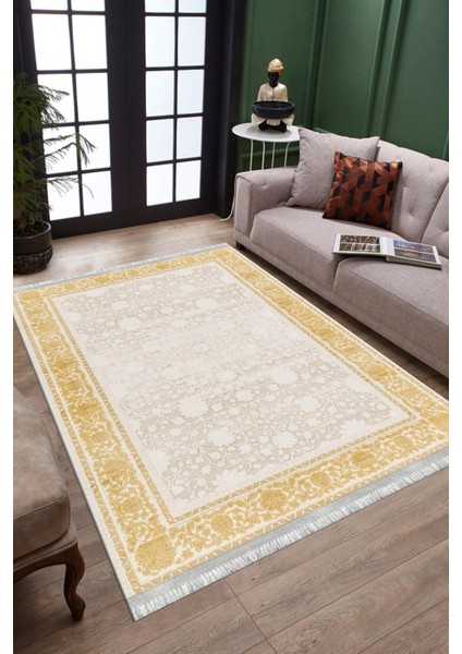 Gold Çiçekli Yolluk Yıkanabilir Halı Kaymaz Taban Kilim Dot Tabanlı Oturma Odası Halısı 4012B fiyatları