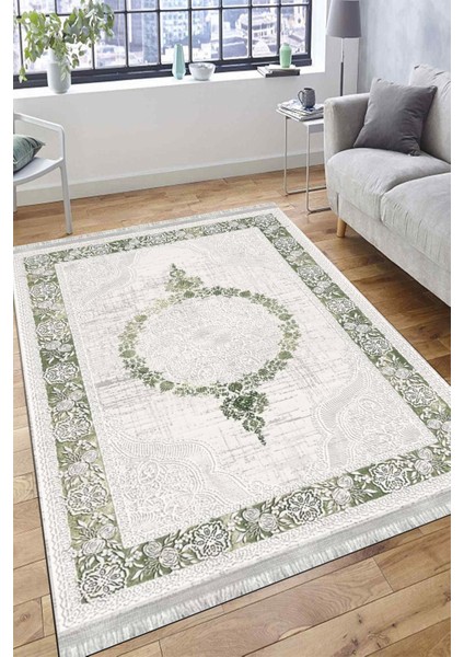 Klasik Haki Kilim Yıkanabilir Halı Kaymaz Taban Kilim Dot Tabanlı Oturma Odası Halısı 4007B fırsatları