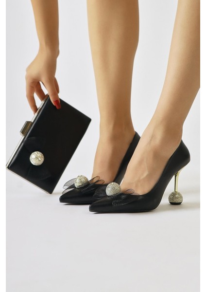 Partile Siyah Disko Topu Detaylı Tül Fiyonklu Stiletto fiyatları