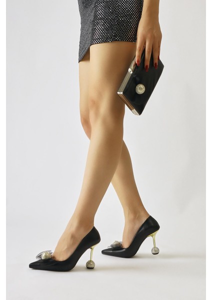 Partile Siyah Disko Topu Detaylı Tül Fiyonklu Stiletto modelleri