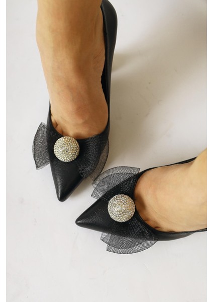 Partile Siyah Disko Topu Detaylı Tül Fiyonklu Stiletto indirimleri
