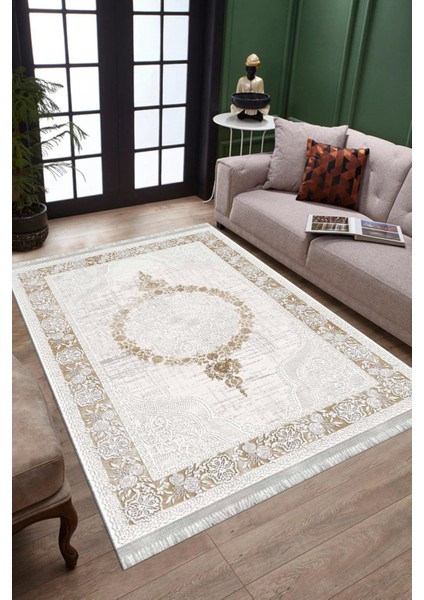 Klasik Bej Kilim Yıkanabilir Halı Kaymaz Taban Kilim Dot Tabanlı Oturma Odası Halısı 4007A fiyatları