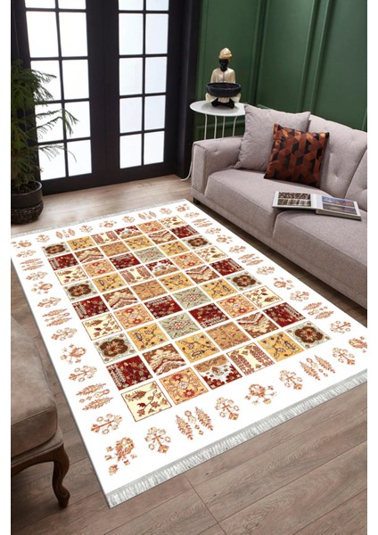 Beyaz Otantik Halı Yıkanabilir Halı Kaymaz Taban Kilim Dot Tabanlı Oturma Odası Halısı 4026C fiyatları