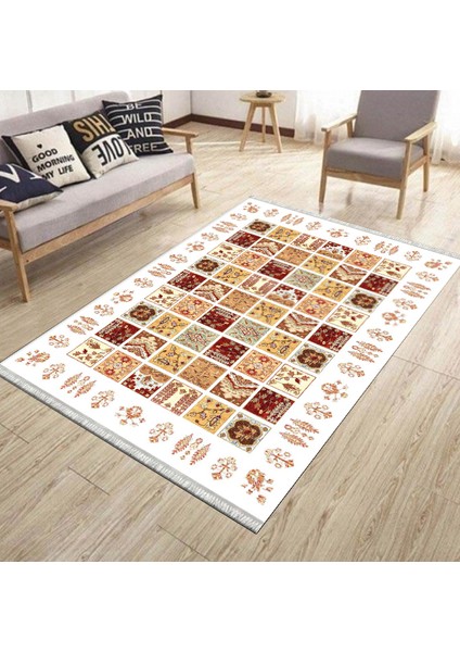 Beyaz Otantik Halı Yıkanabilir Halı Kaymaz Taban Kilim Dot Tabanlı Oturma Odası Halısı 4026C modelleri