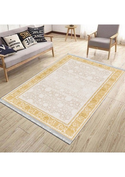 Gold Çiçekli Yolluk Yıkanabilir Halı Kaymaz Taban Kilim Dot Tabanlı Oturma Odası Halısı 4012B modelleri