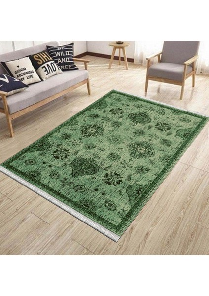 Yeşil Eskitme Klasik Desen Kaymaz Taban Kilim Yıkanabilir Yolluk Dot Tabanlı Salon Halısı 4195A modelleri