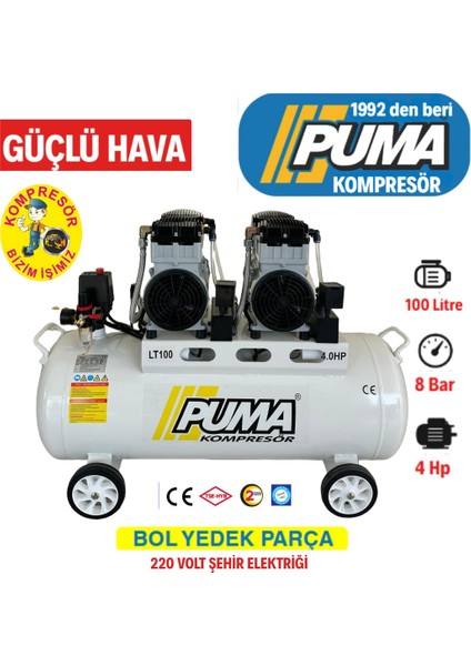 100 Litre Yağsız Ses Desibeli Düşük Kompresör (4 Hp)