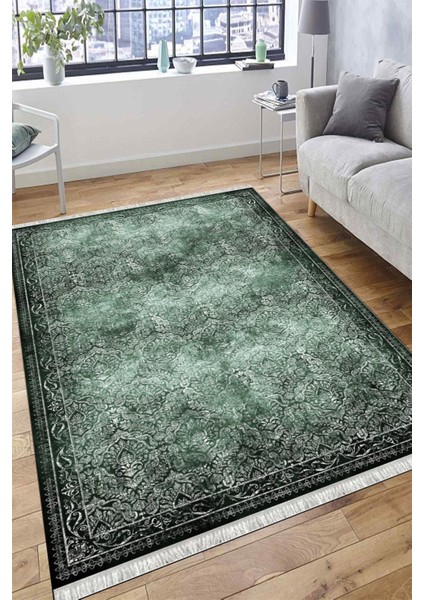 Haki Renk Vintage Desen Kaymaz Taban Kilim Yıkanabilir Yolluk Dot Tabanlı Salon Halısı 4202D fırsatları
