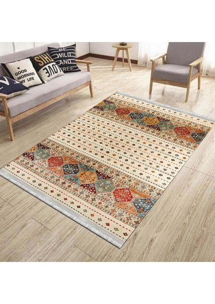 Otantik Desenli Halı Yıkanabilir Halı Kaymaz Taban Kilim Dot Tabanlı Oturma Odası Halısı 4054A modelleri