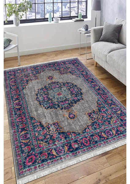 Çiçekli Vintage Desen Kaymaz Taban Kilim Yıkanabilir Yolluk Dot Tabanlı Salon Halısı 4192A fırsatları