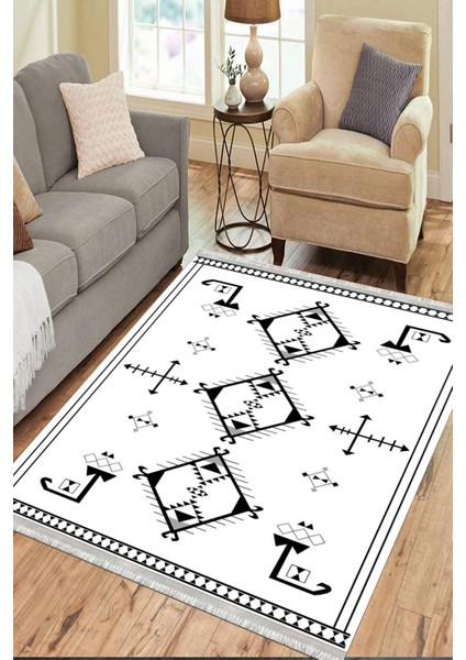 Geometrik Figürlü Halı Kaymaz Taban Kilim Yıkanabilir Yolluk Dot Tabanlı Salon Halısı 4121A