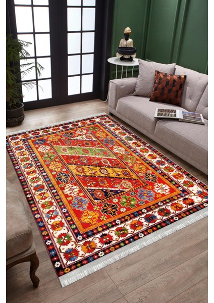 Kırmızı Klasik Halı Yıkanabilir Halı Kaymaz Taban Kilim Dot Tabanlı Oturma Odası Halısı 4058A fiyatları