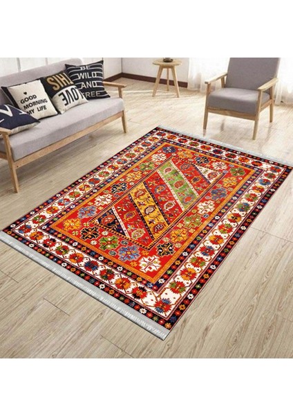 Kırmızı Klasik Halı Yıkanabilir Halı Kaymaz Taban Kilim Dot Tabanlı Oturma Odası Halısı 4058A modelleri